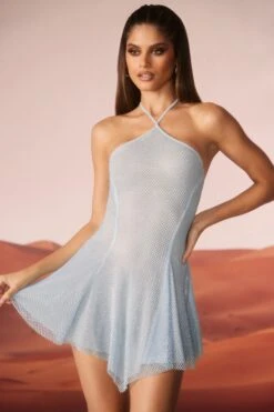 Embellished Lace Up Back Mini Dress In Aqua -Pretty Dresses Sales 6937 1 Aqua Lace Up Back Dress