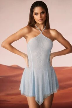 Embellished Lace Up Back Mini Dress In Aqua -Pretty Dresses Sales 6937 2 Aqua Lace Up Back Dress