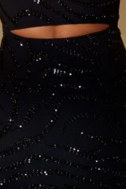 Embellished A-Line Mini Dress In Black -Pretty Dresses Sales 6940 8 Black Georgette Crepe Mini Dress