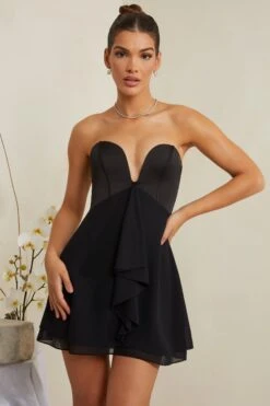 Strapless Plunge Neck Corset Mini Dress In Black -Pretty Dresses Sales 6951 1 Tove Black Plunge Corset Mini