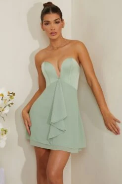 Strapless Plunge Neck Corset Mini Dress In Sage 16 Strapless Plunge Neck Corset Mini Dress In Sage -Pretty Dresses Sales 6951 2 Tove Sage Plunge Corset Mini