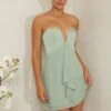 Strapless Plunge Neck Corset Mini Dress In Sage