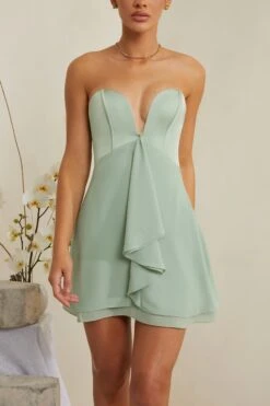 Strapless Plunge Neck Corset Mini Dress In Sage 13 Strapless Plunge Neck Corset Mini Dress In Sage -Pretty Dresses Sales 6951 6 Tove Sage Plunge Corset Mini