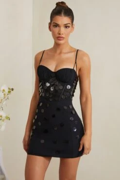 Embellished Corset Mini Dress In Black -Pretty Dresses Sales 6956 1 Constance Black Tonal Sequin Gown Mini Dress