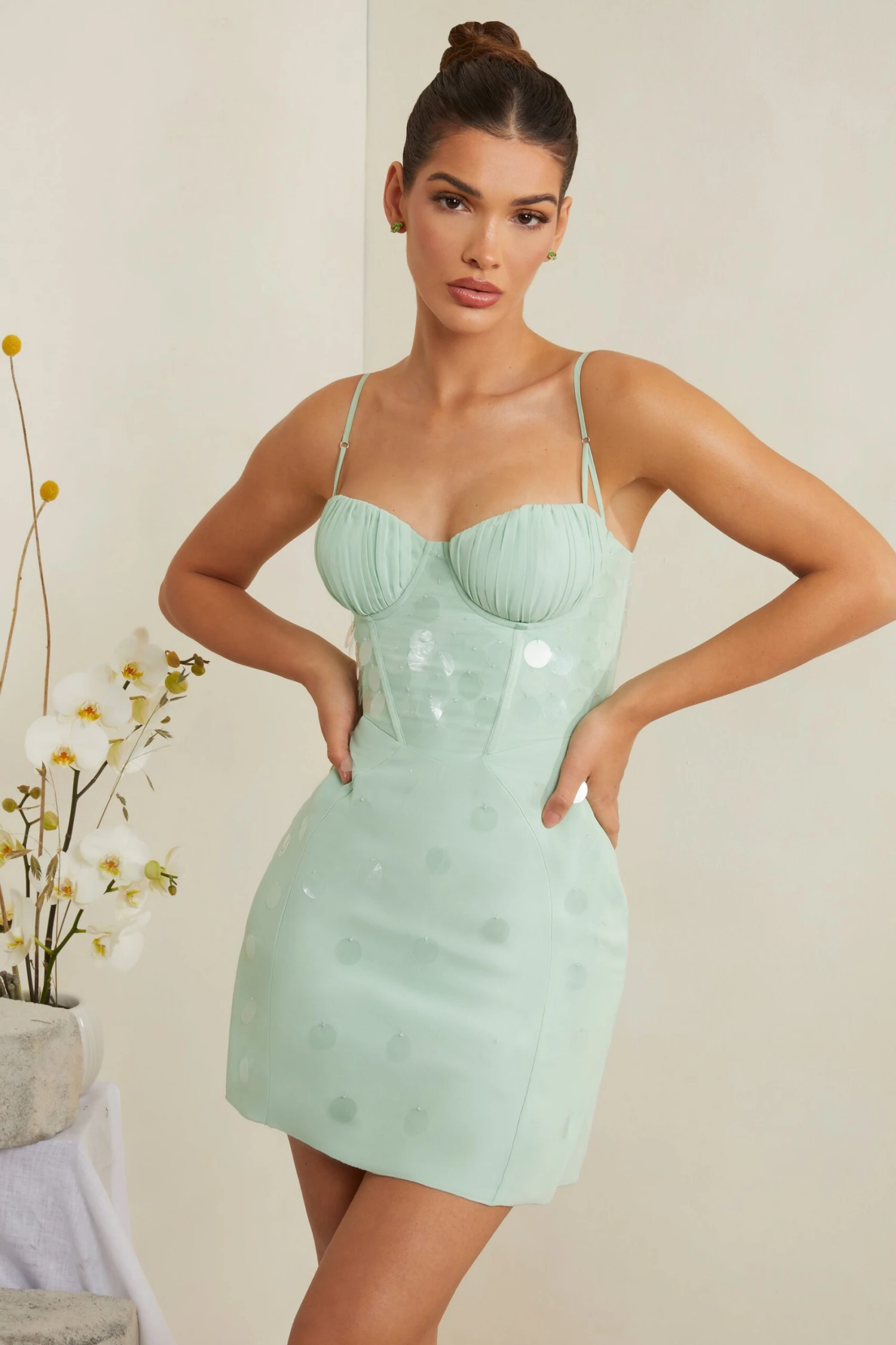 Embellished Corset Mini Dress In Sage 7 Embellished Corset Mini Dress In Sage - Image 7