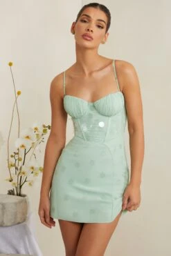 Embellished Corset Mini Dress In Sage 18 Embellished Corset Mini Dress In Sage -Pretty Dresses Sales 6956 4 Constance Sage Tonal Sequin Gown Mini Dress