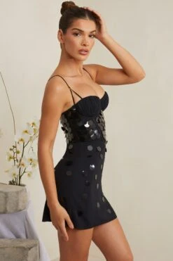 Embellished Corset Mini Dress In Black -Pretty Dresses Sales 6956 5 Constance Black Tonal Sequin Gown Mini Dress