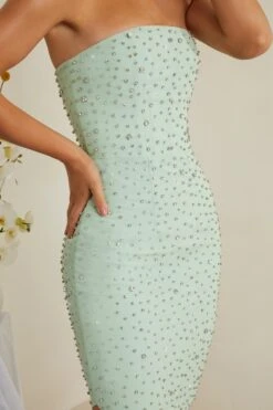 Hand Embellished Asymmetric Midi Dress In Sage 13 Hand Embellished Asymmetric Midi Dress In Sage -Pretty Dresses Sales 6988 6 Vivica Sage Asymmetric Draped Midi Dress