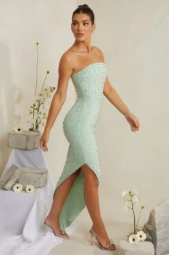 Hand Embellished Asymmetric Midi Dress In Sage 11 Hand Embellished Asymmetric Midi Dress In Sage -Pretty Dresses Sales 6988 7 Vivica Sage Asymmetric Draped Midi Dress