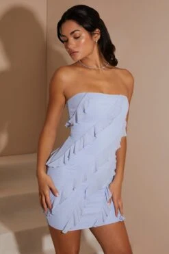 Bandeau Ruffle Detail Mini Dress In Blue 17 Bandeau Ruffle Detail Mini Dress In Blue -Pretty Dresses Sales 7178 5 Tatiana Blue Frill Mini Dress