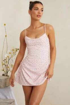 Hand Embellished Cowl Neck Mini Dress In Pink -Pretty Dresses Sales 7179 1 Signe Pink Cowl Aline Mini Hand Embellished