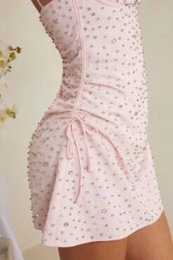 Hand Embellished Cowl Neck Mini Dress In Pink -Pretty Dresses Sales 7179 7 Signe Pink Cowl Aline Mini Hand Embellished