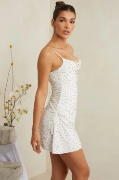 Hand Embellished Cowl Neck Mini Dress In White 12 Hand Embellished Cowl Neck Mini Dress In White -Pretty Dresses Sales 7179 8 Signe White Cowl Aline Mini Hand Embellished