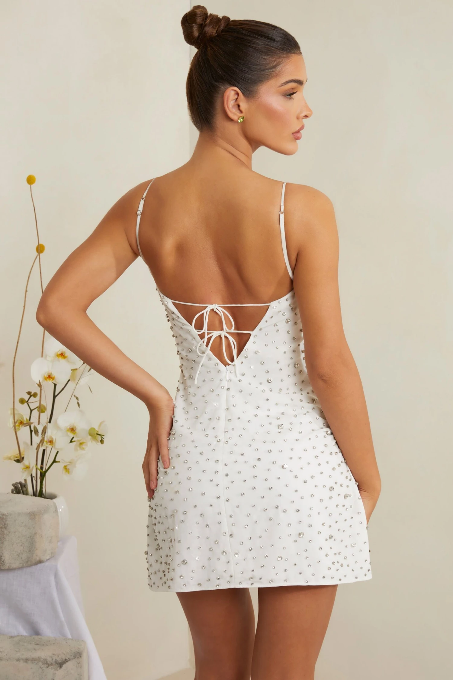 Hand Embellished Cowl Neck Mini Dress In White 2 Hand Embellished Cowl Neck Mini Dress In White - Image 2