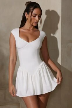 Cap Sleeve Layered A-Line Mini Dress In White -Pretty Dresses Sales 7249 2 Dakota White Mini Dress