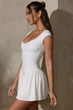 Cap Sleeve Layered A-Line Mini Dress In White -Pretty Dresses Sales 7249 6 Dakota White Mini Dress