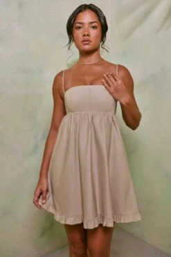 Empire Waist Cotton A-Line Mini Dress In Sand 10 Empire Waist Cotton A-Line Mini Dress In Sand -Pretty Dresses Sales 7321 1 Sand Corset Puffy A Line Mini Dress
