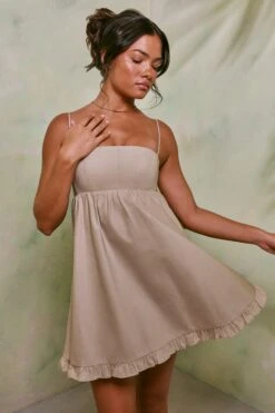 Empire Waist Cotton A-Line Mini Dress In Sand 12 Empire Waist Cotton A-Line Mini Dress In Sand -Pretty Dresses Sales 7321 3 Sand Corset Puffy A Line Mini Dress