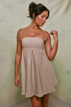 Empire Waist Cotton A-Line Mini Dress In Sand 13 Empire Waist Cotton A-Line Mini Dress In Sand -Pretty Dresses Sales 7321 4 Sand Corset Puffy A Line Mini Dress